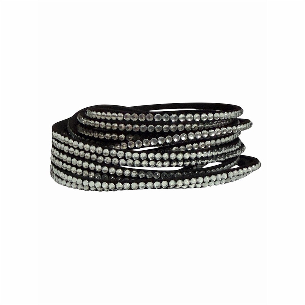 Sparkly Bracelet Black Multi-Row Rhinestone Wrap Cuff Adjustable Snap 90’s - Picture 2 of 12